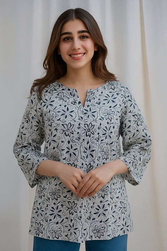 Jaipuri Floral Charm Short Kurti